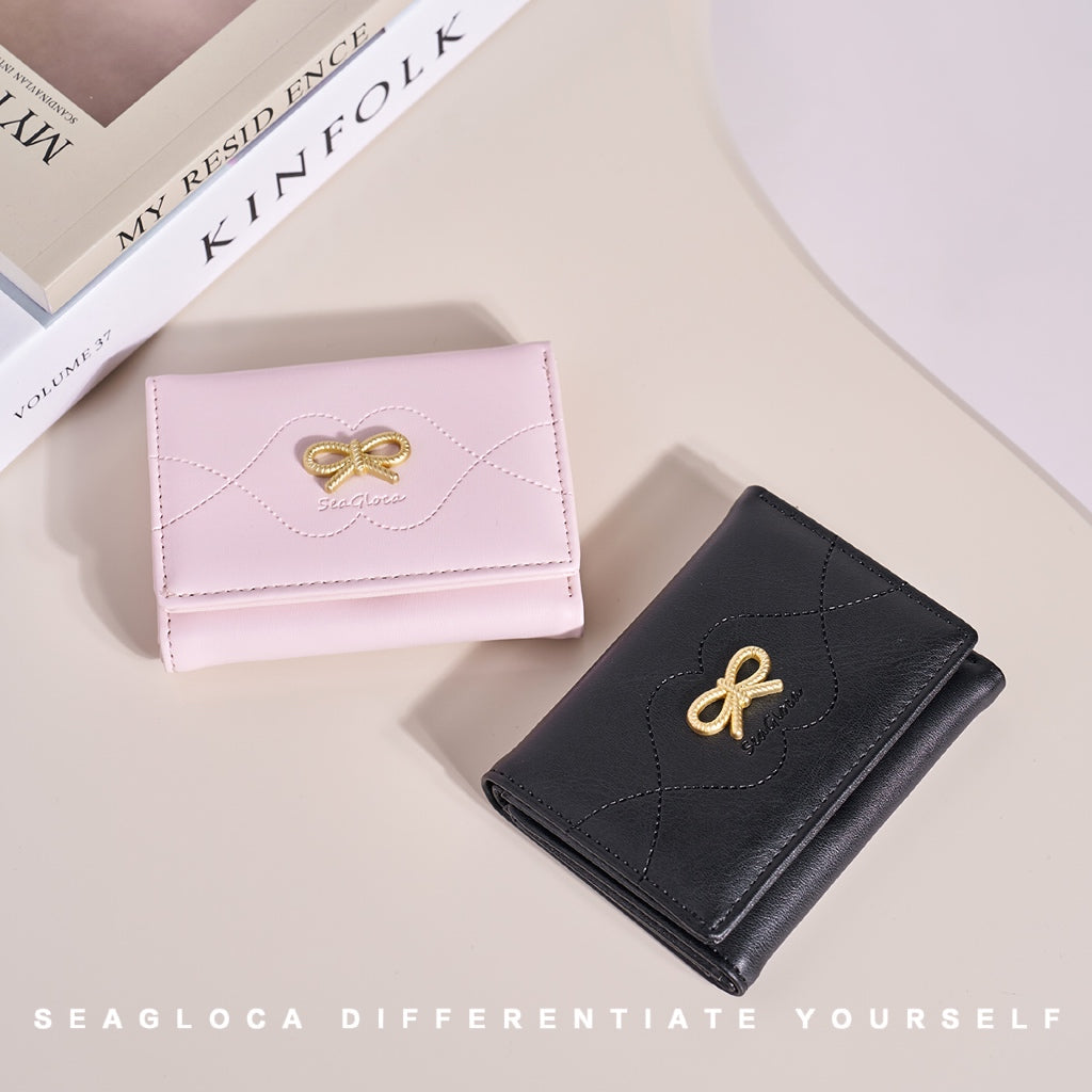 SeaGloca Fashion Bow Exquisite Soild Tri-fold Short Wallet For Woman No 1802