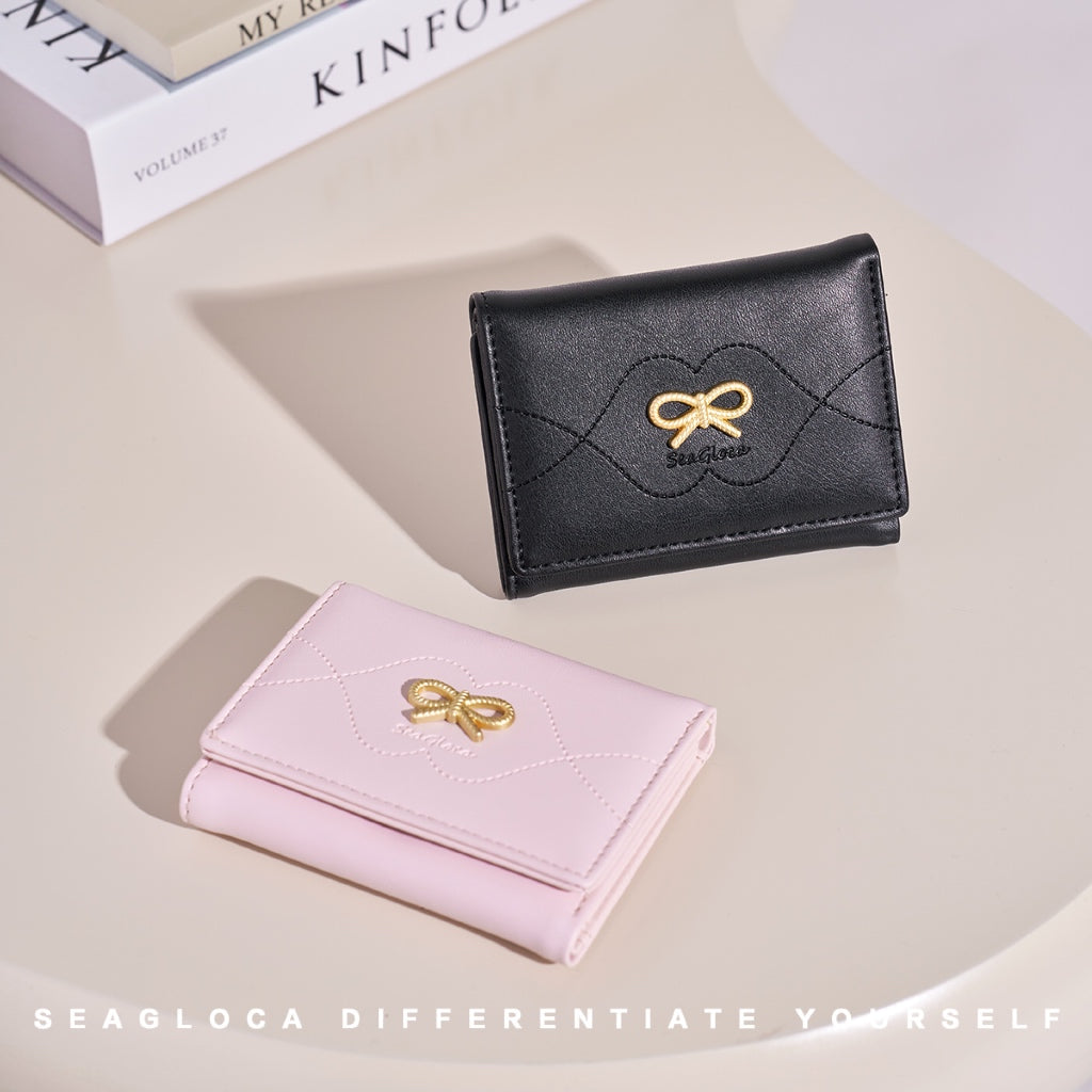 SeaGloca Fashion Bow Exquisite Soild Tri-fold Short Wallet For Woman No 1802