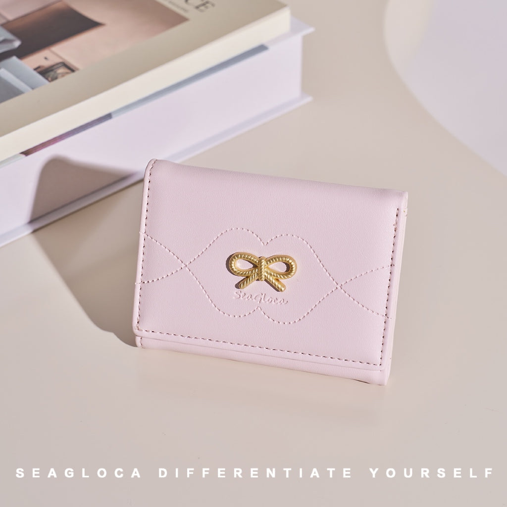SeaGloca Fashion Bow Exquisite Soild Tri-fold Short Wallet For Woman No 1802