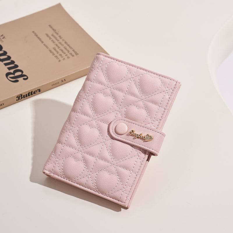 SeaGloca Heart Quilted Snap Button Coin Purse Multi-Slot Portable Card Holder for Woman No 00003