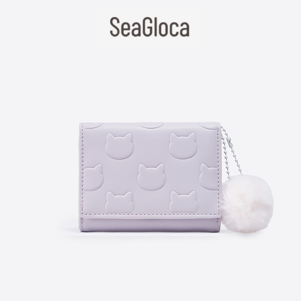 SeaGloca Furball Bunny Print PU Short Trifold Wallet for Woman Girls No 1557