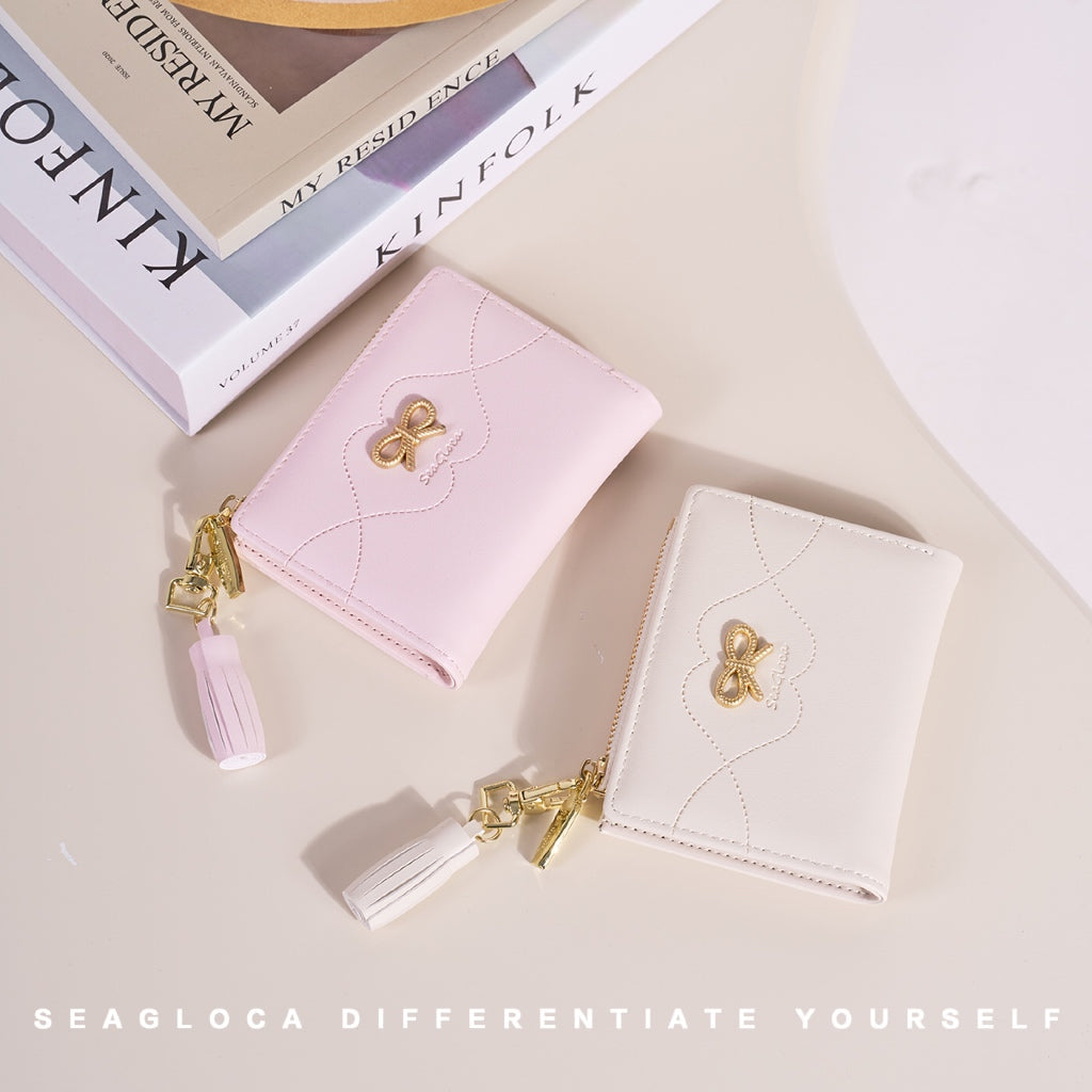 SeaGloca New Small Fresh Bow Short Wallet Compact Multi-Card Wallet For Woman No 1946