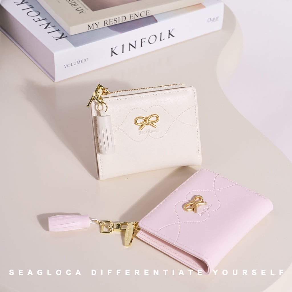 SeaGloca New Small Fresh Bow Short Wallet Compact Multi-Card Wallet For Woman No 1946