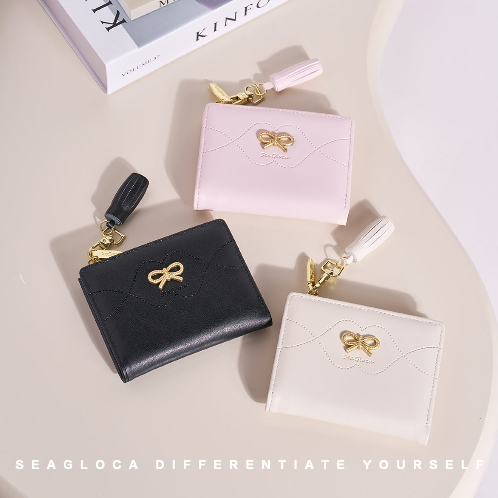 SeaGloca New Small Fresh Bow Short Wallet Compact Multi-Card Wallet For Woman No 1946