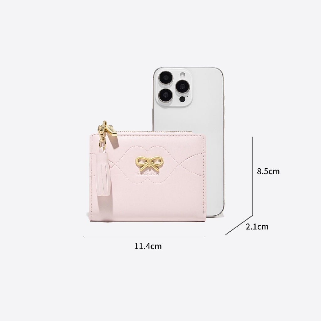SeaGloca New Small Fresh Bow Short Wallet Compact Multi-Card Wallet For Woman No 1946