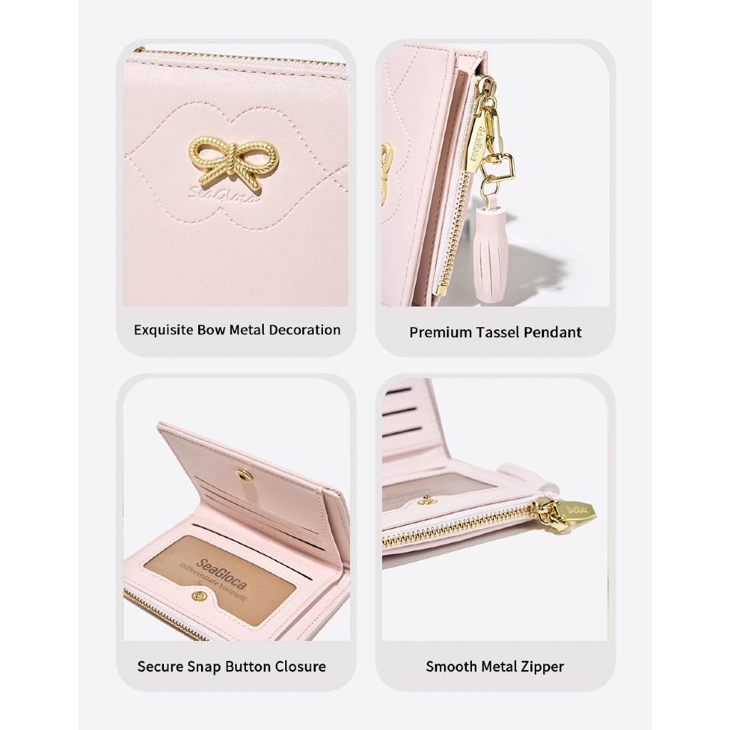 SeaGloca New Small Fresh Bow Short Wallet Compact Multi-Card Wallet For Woman No 1946