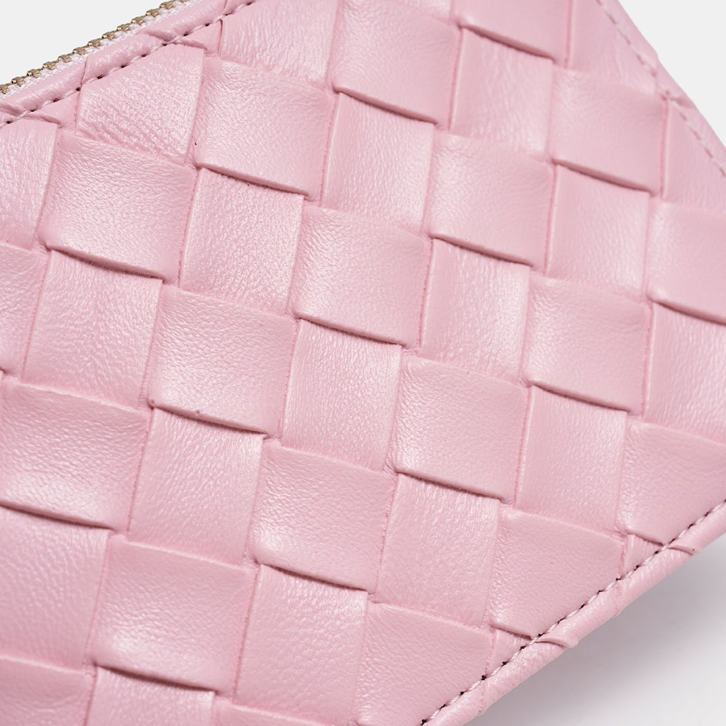 SeaGloca Woven Lattice Pattern Wrist Strap Heart Pendant Zipper Coin Purse Card Holder Small Wallet for women No 00015