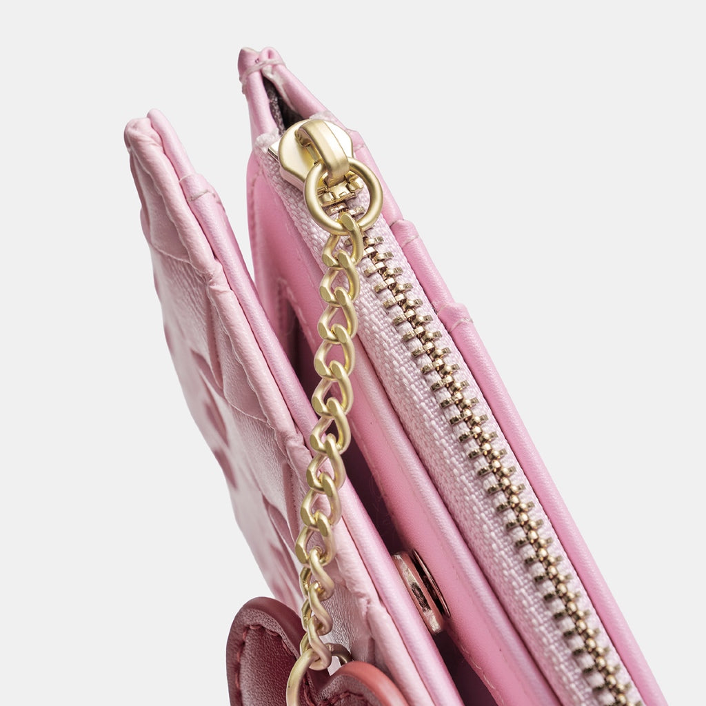 SeaGloca Woven Lattice Pattern Heart Pendant Zipper Snap Button Card Holder Small Wallet for women 00016