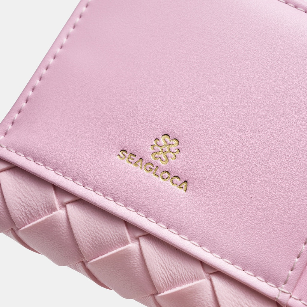 SeaGloca Woven Lattice Pattern Heart Pendant Zipper Snap Button Card Holder Small Wallet for women 00016