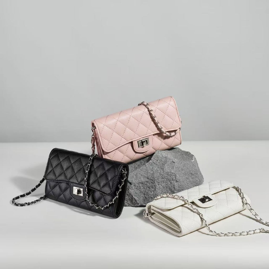 SeaGloca Rhombus Pattern Turn Lock Detachable Chain Shoulder Strap Coin Pocket Crossbody Bag for women No 10019
