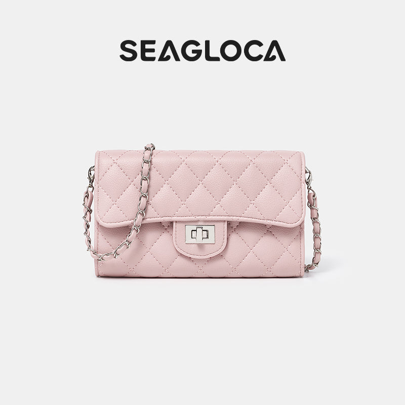SeaGloca Rhombus Pattern Turn Lock Detachable Chain Shoulder Strap Coin Pocket Crossbody Bag for women No 10019