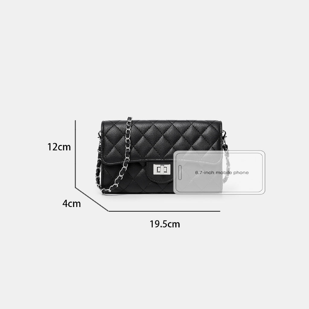 SeaGloca Rhombus Pattern Turn Lock Detachable Chain Shoulder Strap Coin Pocket Crossbody Bag for women No 10019