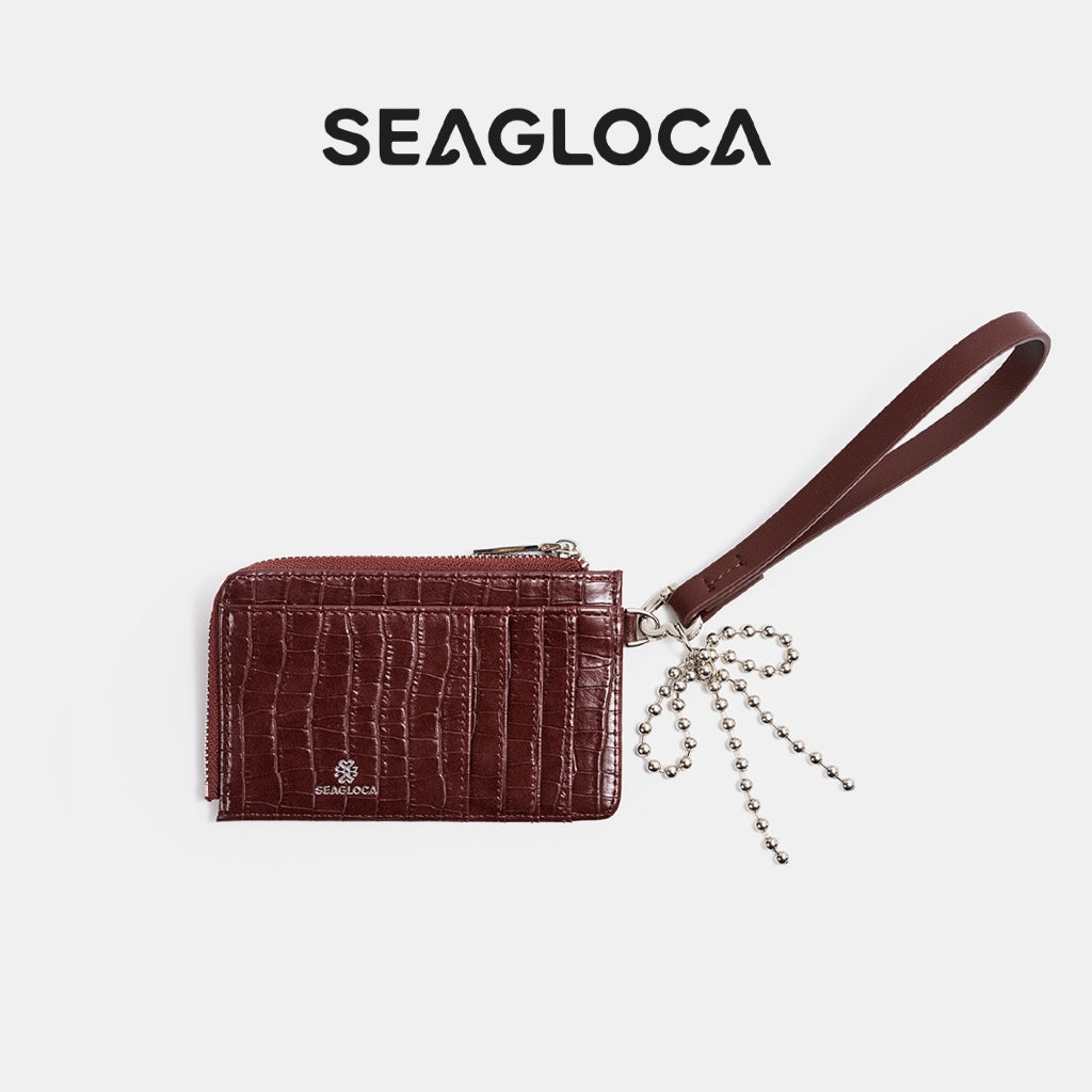 Crocodile Texture Bow Bead Chain Decor Zipper for Women | SeaGloca - view 12