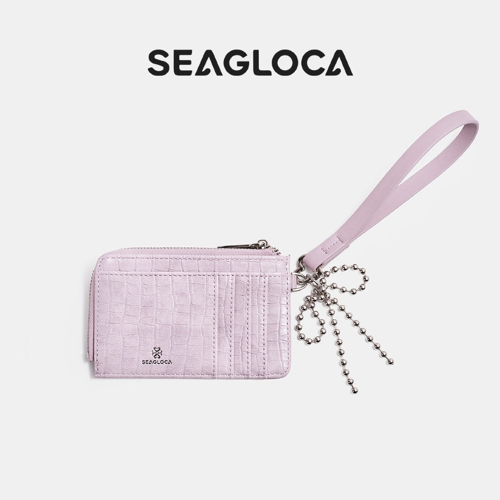 Crocodile Texture Bow Bead Chain Decor Zipper for Women | SeaGloca