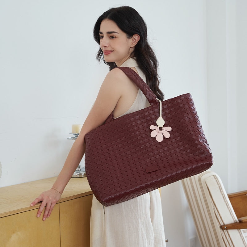 Woven Style Tote Bag With Zipper Large Capacity for Women | SeaGloca - view 4