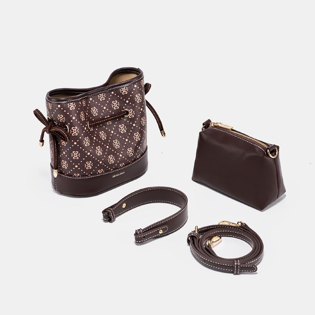 Vintage Printed Bucket Bag with Detachable for Women | SeaGloca - view 7