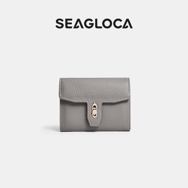 SEAGLOCA Portamonete Compatto a T Design Classico con Cuciture a Contrasto da Donna N. 2611